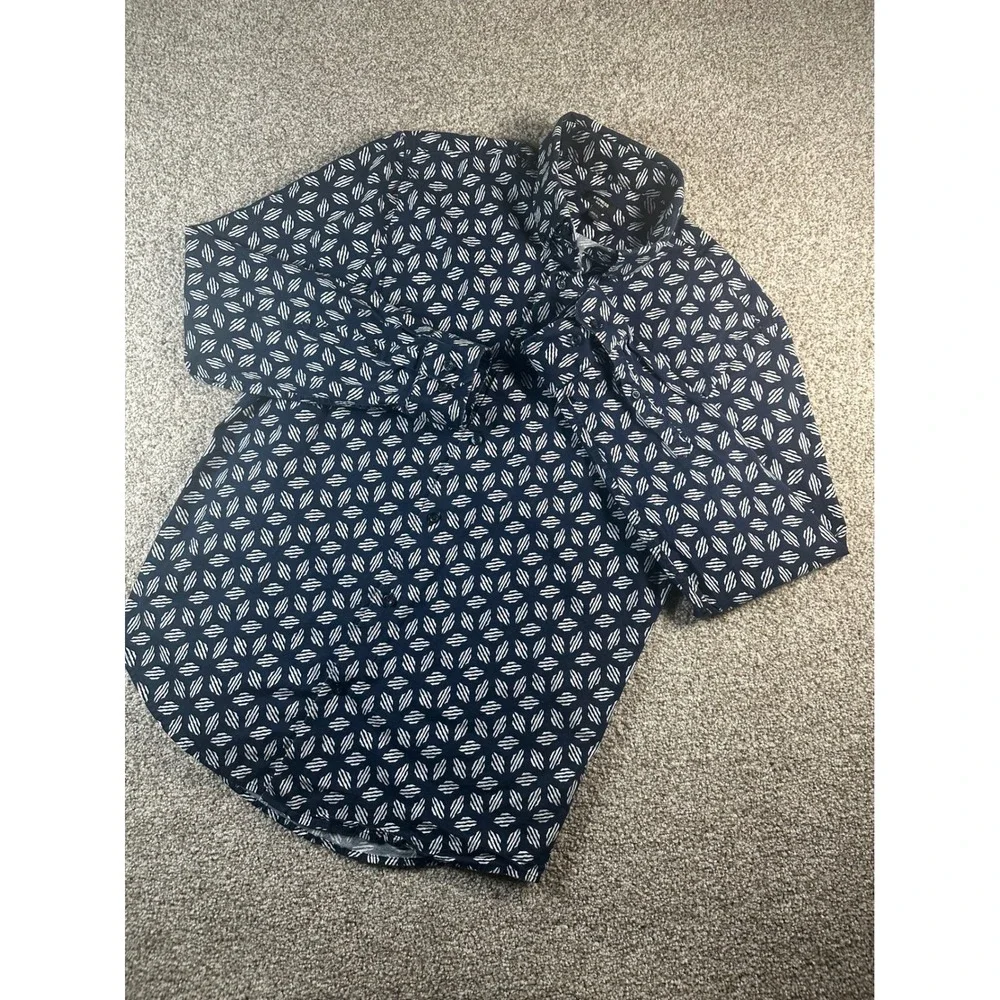 Express Slim 1MX Mens Button Down Shirt Navy Blue Geometric Diamond Print M